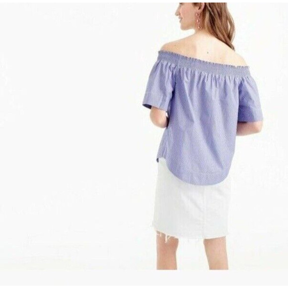 J Crew Top Women's 00 Blue Short Sleeve Blouse Off The Shoulder Nautical - Picture 4 of 7